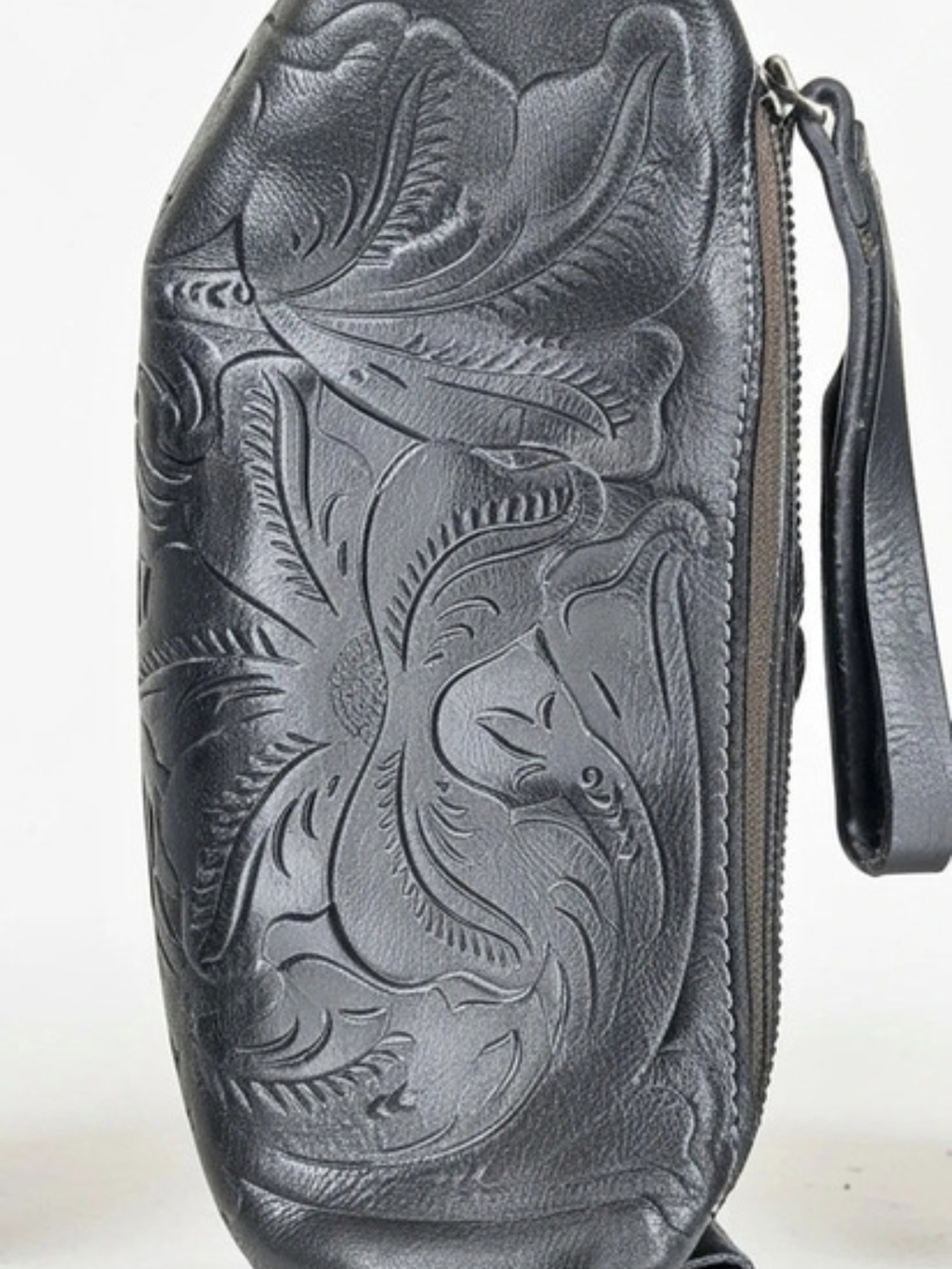 Patricia Nash Cassini Black Tooled Leather Wristlet / Pouch